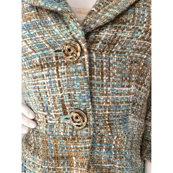 Vintage Y2k Dressbarn Blue and Brown Tweed Cropped Blazer Suit Jacket size Small - Picture 5 of 7